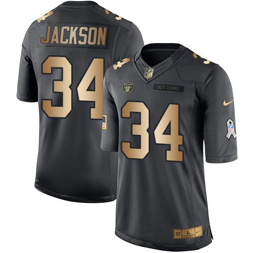 Nike Las Vegas Raiders #34 Bo Jackson Black Men's Stitched NFL Limited Gold Salute To Service Jersey