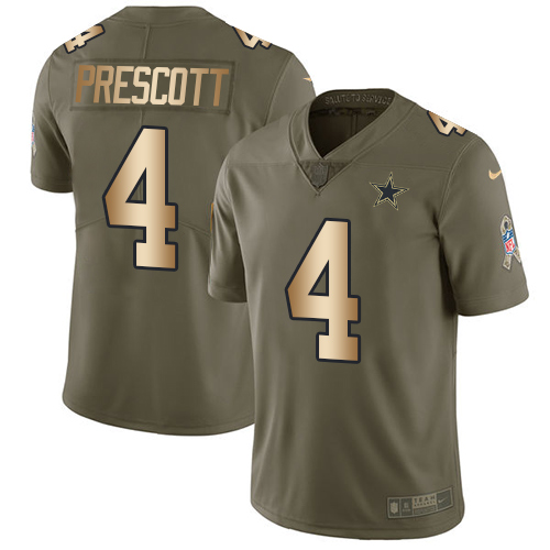 Nike Dallas Cowboys #4 Dak Prescott Olive/Gold Youth Stitched NFL Limited 2017 Salute to Service Jersey