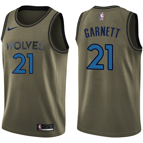 Men's Nike Minnesota Timberwolves #21 Kevin Garnett Green Salute to Service Swingman NBA Jersey