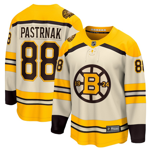 Men's Boston Bruins #88 David Pastrnak 100th Anniversary Alternate Breakaway Cream Jersey