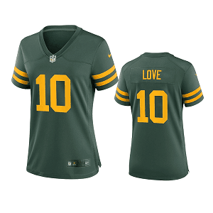 Women's Green Bay Packers #10 Jordan Love Green Alternate Game Jersey