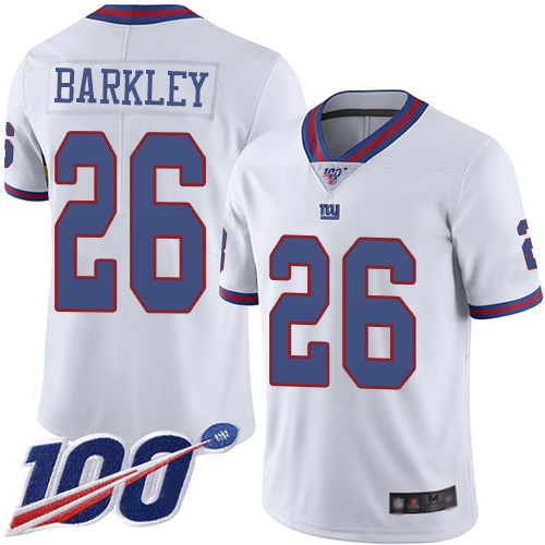 New York Giants #26 Saquon Barkley White Men's Stitched NFL Limited Rush 100th Season Jersey