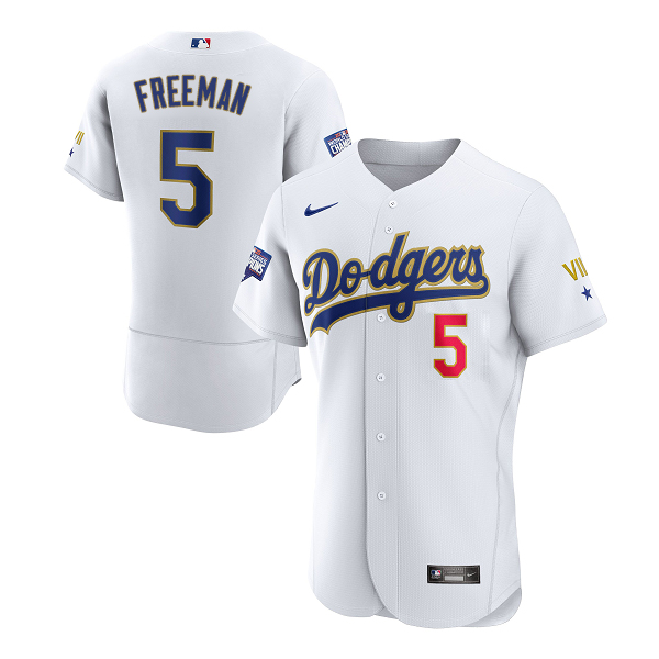 Men's Los Angeles Dodgers #5 Freddie Freeman White VII Gold Series MLB Jersey