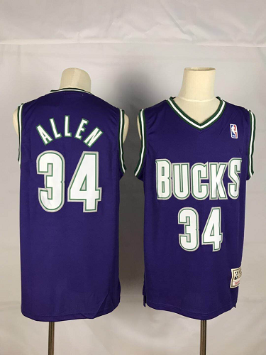 Men's Milwaukee Bucks #34 Ray Allen Throwback Purple Soul Swingman Stitched NBA Jersey