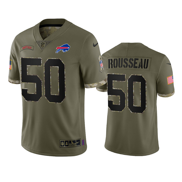 Buffalo Bills Gregory Rousseau Olive 2022 Salute To Service Limited Jersey #50