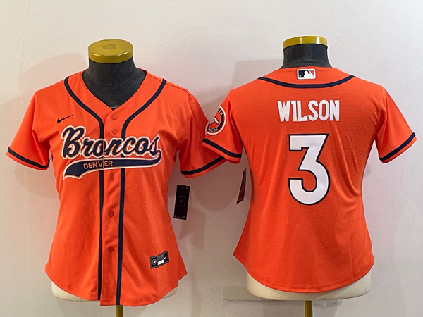 Women's Denver Broncos #3 Russell Wilson Orange Stitched Baseball Cool Base Jersey