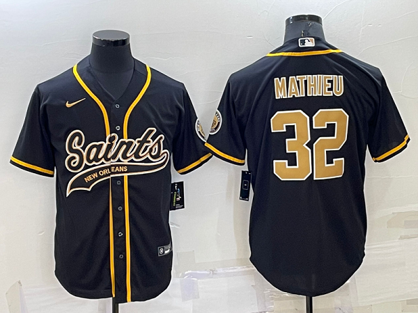 Men's New Orleans Saints #32 Tyrann Mathieu Black Stitched Baseball Cool Base Jersey