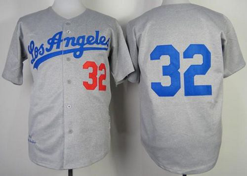 Mitchell And Ness 1963 Los Angeles Dodgers #32 Sandy Koufax Grey Throwback Stitched MLB Jersey