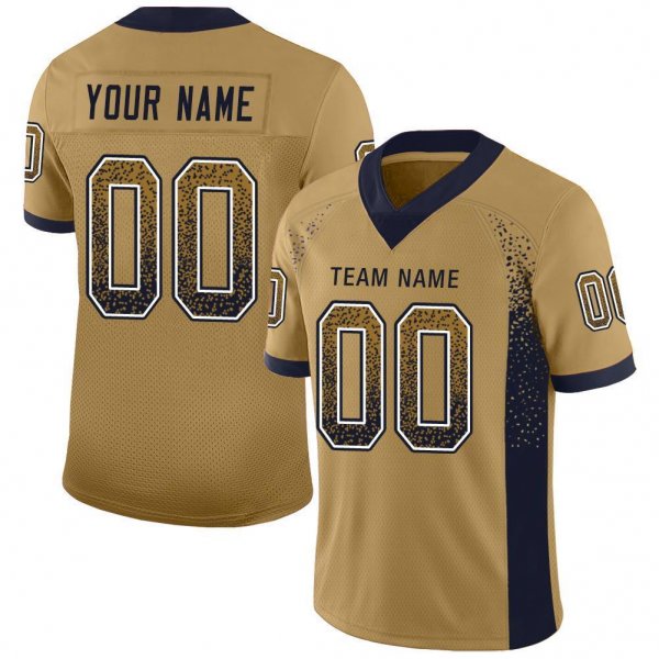 Custom Old Gold Navy-White Mesh Drift Fashion Football Jersey