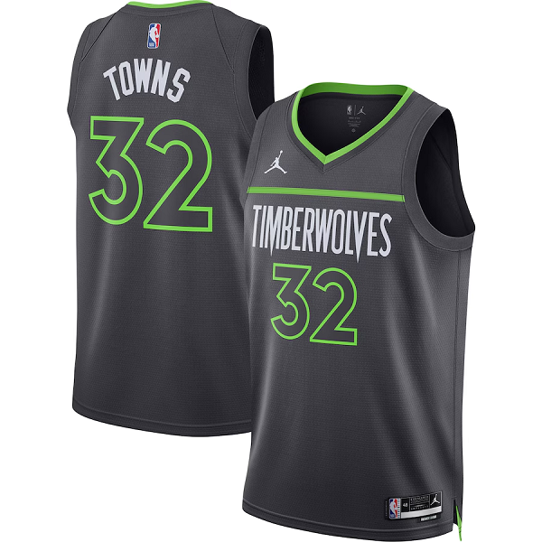 Unisex Minnesota Timberwolves #32 Karl-Anthony Towns Jordan Brand Charcoal Swingman NBA Jersey - Statement Edition