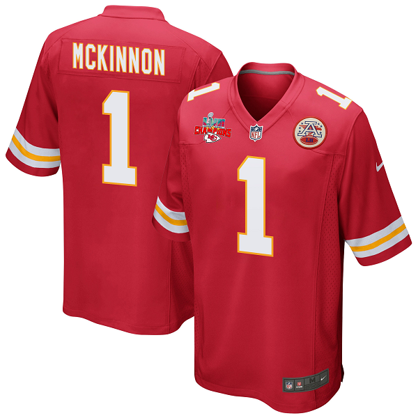 Jerick McKinnon #1 Kansas City Chiefs Super Bowl LVII Champions 3 Stars Men's Game Red NFL Jersey