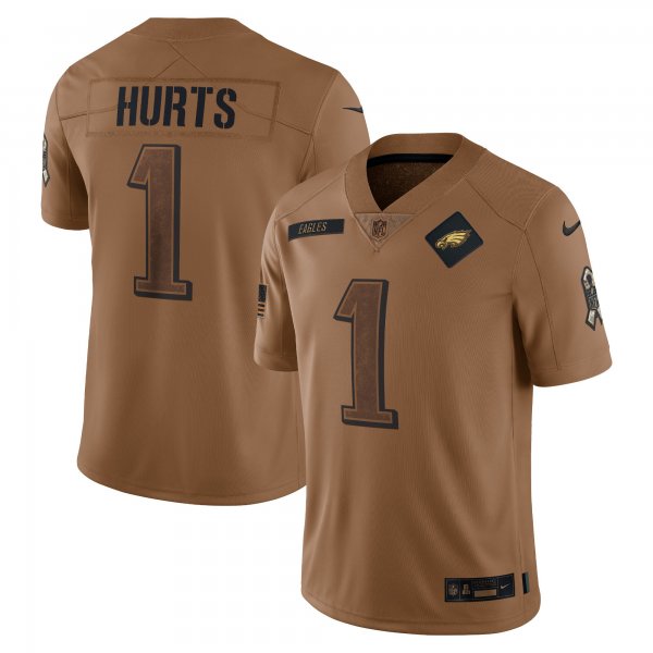 Men's Philadelphia Eagles #1 Jalen Hurts Nike Brown 2023 Salute To Service Limited Jersey