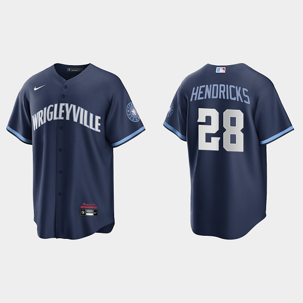 Men's Chicago Cubs #28 Kyle Hendricks Navy 2021 MLB City Connect Cool Base Jersey