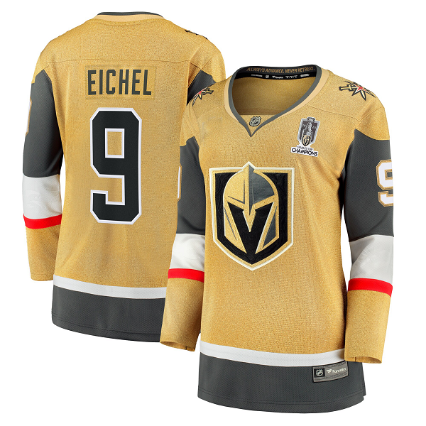 Women's Vegas Golden Knights #9 Jack Eichel Fanatics Branded Gold 2023 Stanley Cup Champions Home Breakaway Player Jersey