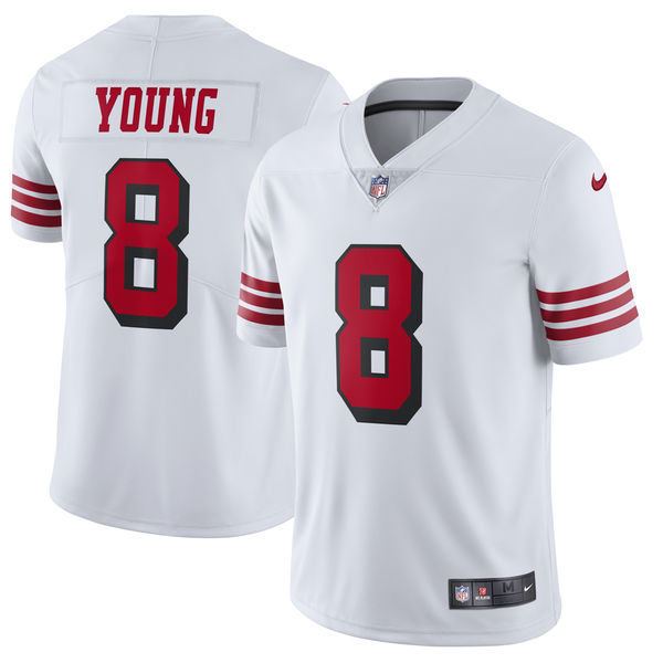 Men's Nike San Francisco 49ers #8 Steve Young White Color Rush Vapor Untouchable Limited Retired Player NFL Jersey