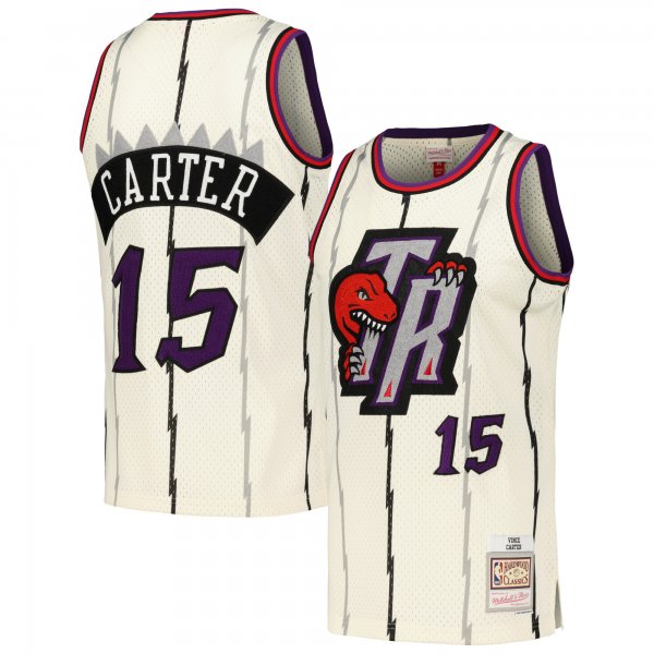 Men's Toronto Raptors Vince Carter Mitchell & Ness Cream Chainstitch Swingman Jersey