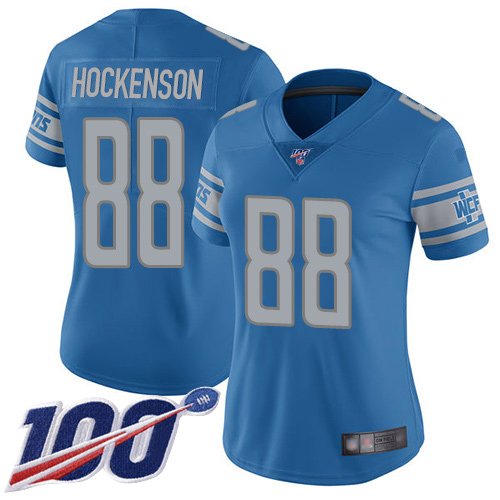 Women's Detroit Lions #88 T.J. Hockenson Blue Team ColorStitched NFL 100th Season Vapor Limited Jersey