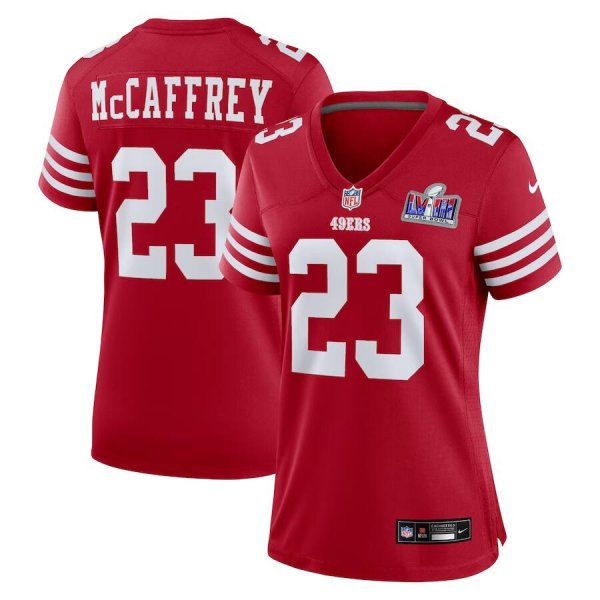 Women's San Francisco 49ers #23 Christian McCaffrey Nike Scarlet Super Bowl LVIII Limited Jersey