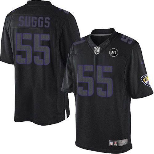 Nike Baltimore Ravens #55 Terrell Suggs Black With Art Patch Men's Stitched NFL Impact Limited Jersey