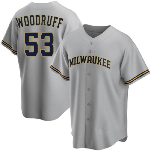 Men's Milwaukee Brewers #53 Brandon Woodruff MLB Cool Base Road Jersey