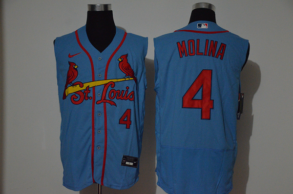 Men's St. Louis Cardinals #4 Yadier Molina Light Blue 2020 Cool and Refreshing Sleeveless Fan Stitched Flex Nike MLB Jersey