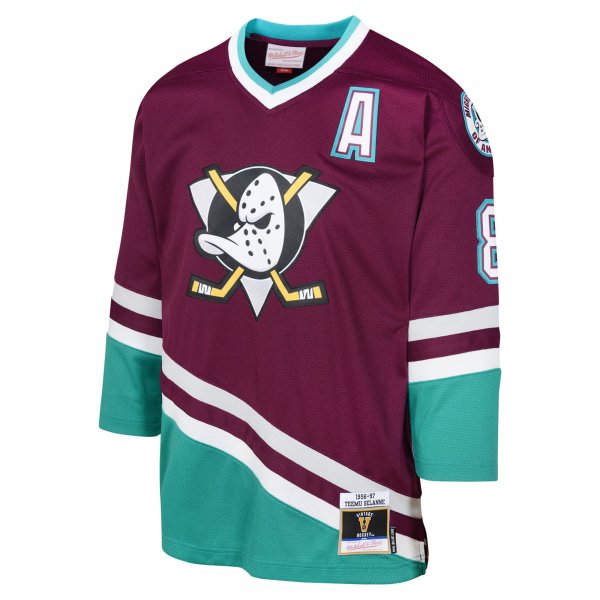 Youth Anaheim Ducks Teemu Selanne Mitchell & Ness Maroon 1996 Blue Line Player Jersey