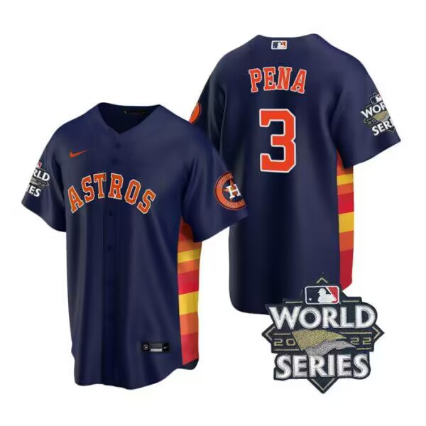 Men's Houston Astros #3 Jeremy Pena 2022 World Series Navy Alternate Stitched MLB Jersey