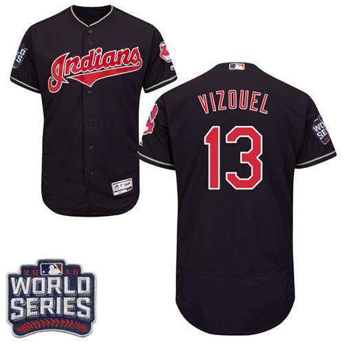 Cleveland Indians #13 Omar Vizquel Navy Blue Flexbase Collection 2016 World Series Bound Stitched MLB Jersey