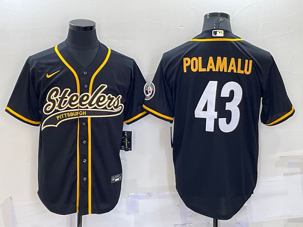 Men's Pittsburgh Steelers #43 Troy Polamalu Black Stitched Baseball Cool Base Jersey