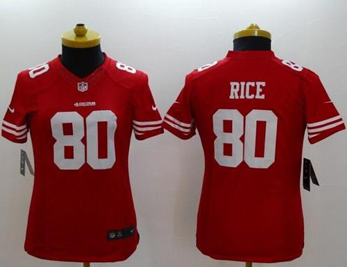 Nike San Francisco 49ers #80 Jerry Rice Red Team Color Women's Stitched NFL Limited Jersey