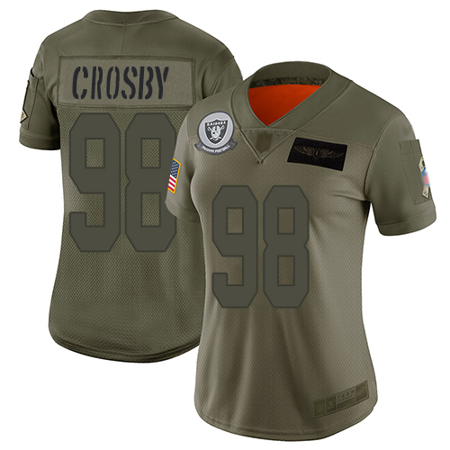 Las Vegas Raiders #98 Maxx Crosby Camo Women's Stitched NFL Limited 2019 Salute to Service Jersey