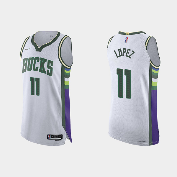 Men's Milwaukee Bucks #11 Brook Lopez 2021/22 75th Anniversary City White NBA Jersey