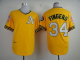 Mitchell And Ness Oakland Athletics #34 Rollie Fingers Yellow Throwback Stitched MLB Jersey