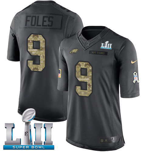 Men's Nike NFL Philadelphia Eagles #9 Nick Foles Limited Black 2016 Salute to Service Super Bowl LII Jersey