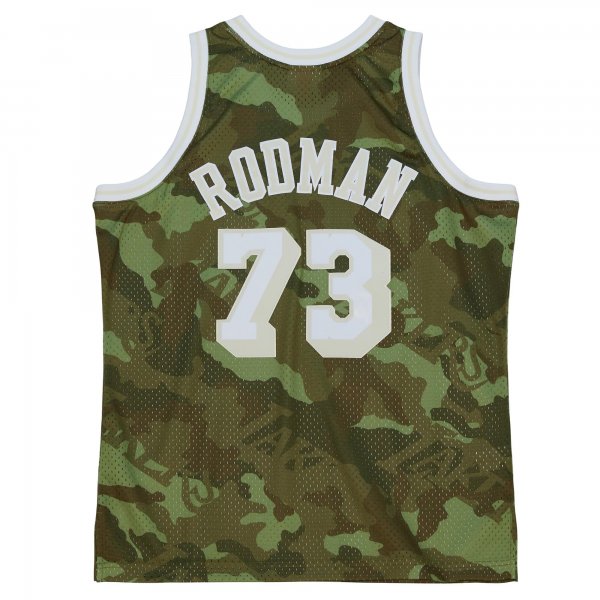 Men's Los Angeles Lakers Dennis Rodman Mitchell & Ness Camo Hardwood Classics 1998/99 Ghost Green Swingman Jersey