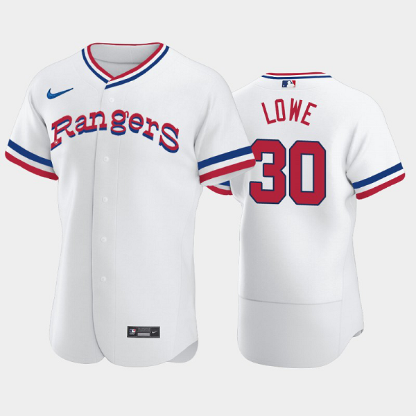 Men's #30 Nathaniel Lowe 1972 Throwback Taxas Rangers Home White MLB Flex Base Jersey