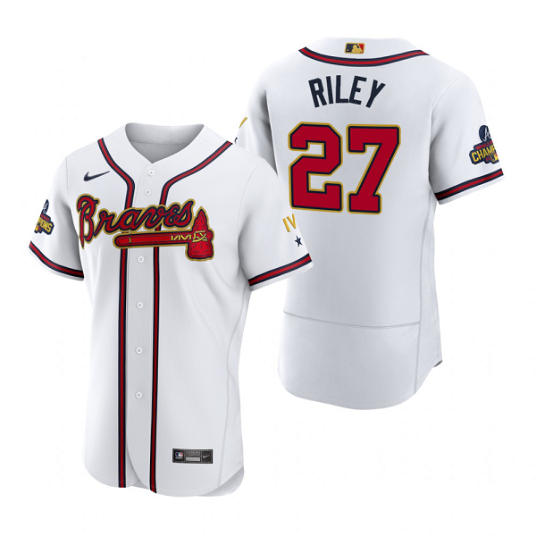 Men's Atlanta Braves #27 Austin Riley White 2022 Gold Program MLB Jersey