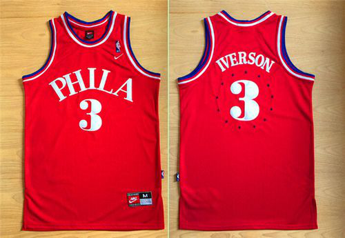 Men's Philadelphia 76ers #3 Allen Iverson Red 1964 Throwback Stitched NBA Jersey