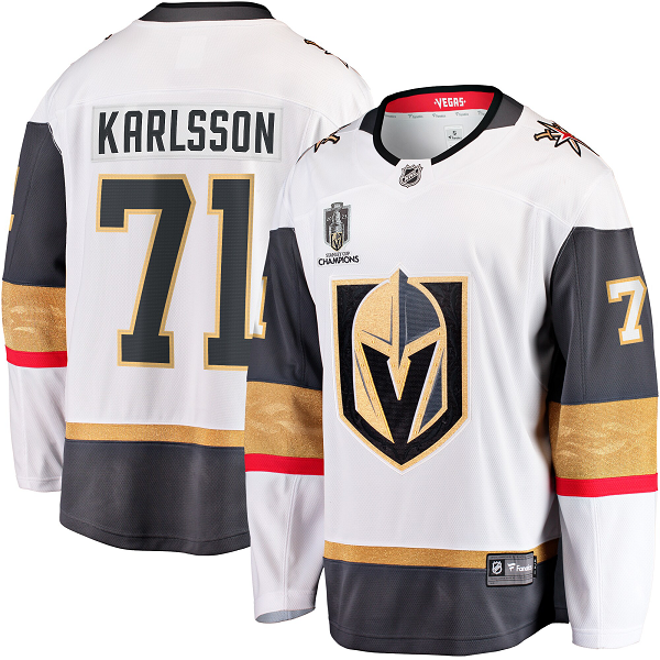 Men's Vegas Golden Knights #71 William Karlsson Fanatics Branded White 2023 Stanley Cup Champions Away Breakaway Player Jersey