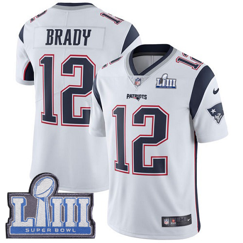 Nike New England Patriots #12 Tom Brady White Super Bowl LIII Bound Men's Stitched NFL Vapor Untouchable Limited Jersey