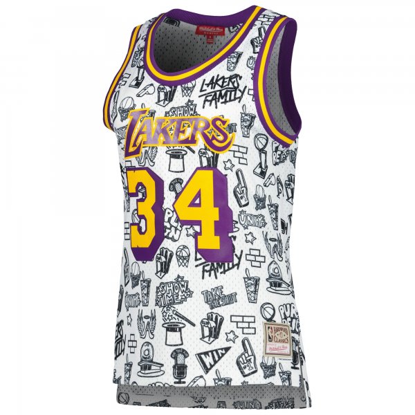 Women's Los Angeles Lakers Shaquille O'Neal Mitchell & Ness White 1996 Doodle Swingman Jersey