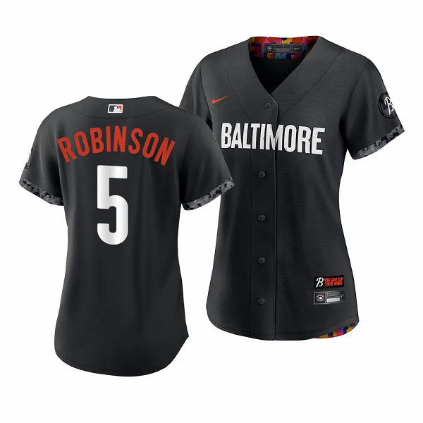 Women's Baltimore Orioles #5 Brooks Robinson 2023 City Connect Black Cool Base Jersey