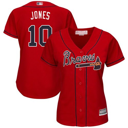 Atlanta Braves #10 Chipper Jones Red Alternate Women's Stitched MLB Jersey