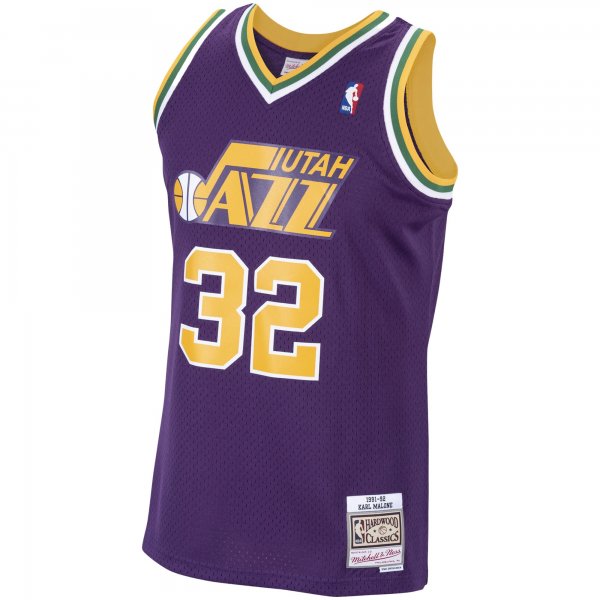 Men's Utah Jazz Karl Malone Mitchell & Ness Purple 1991/92 Hardwood Classics Swingman Jersey