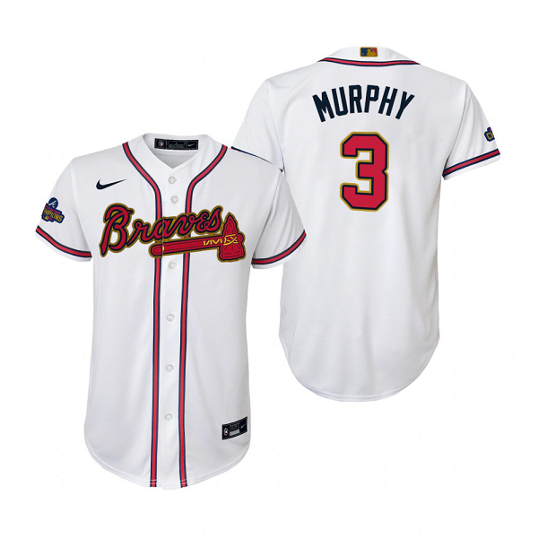 Youth #3 Dale Murphy Atlanta Braves White 2022 Gold Program MLB Jersey