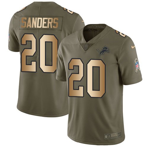 Nike Detroit Lions #20 Barry Sanders Olive/Gold Men's Stitched NFL Limited 2017 Salute To Service Jersey