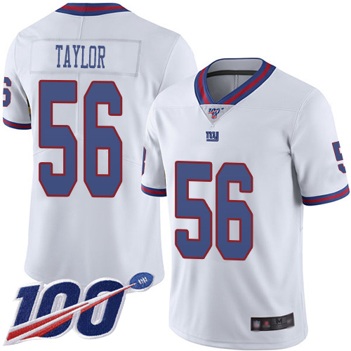 Men's New York Giants #56 Lawrence Taylor White Stitched NFL Limited Rush 100th Season Jersey