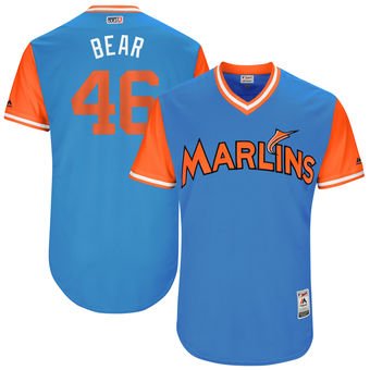 Men's Miami Marlins #46 Kyle Barraclough Bear Majestic Blue 2017 Players Weekend Jersey