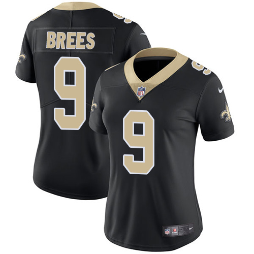 Nike New Orleans Saints #9 Drew Brees Black Team Color Women's Stitched NFL Vapor Untouchable Limited Jersey