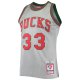 Men's Milwaukee Bucks Kareem Abdul-Jabbar Silver Mitchell & Ness 75th Anniversary 1971/72 Hardwood Classics Swingman Jersey